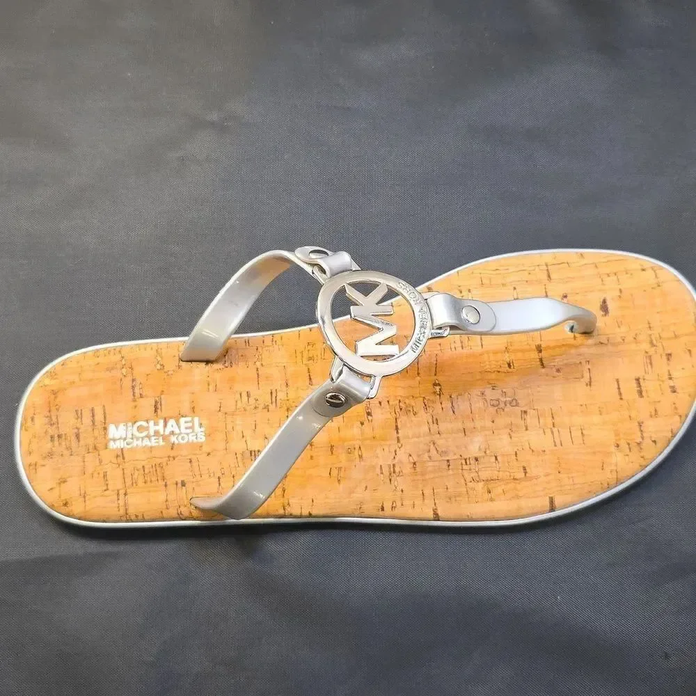 BRAND NEW MICHAEL KORS MK CHARM JELLY FLIP FLOP CORK BOTTOM SANDAL
